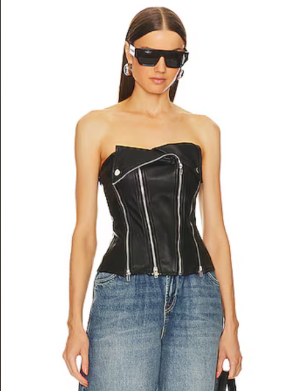 Strapless Black Faux Leather Corset Jacket